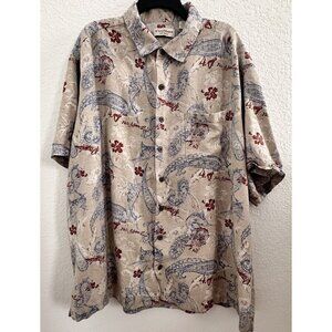 Caribbean Silk Blend Men's 3X Hibiscus Nassau Paisley‎ Shirt Button Up S/Sleeve